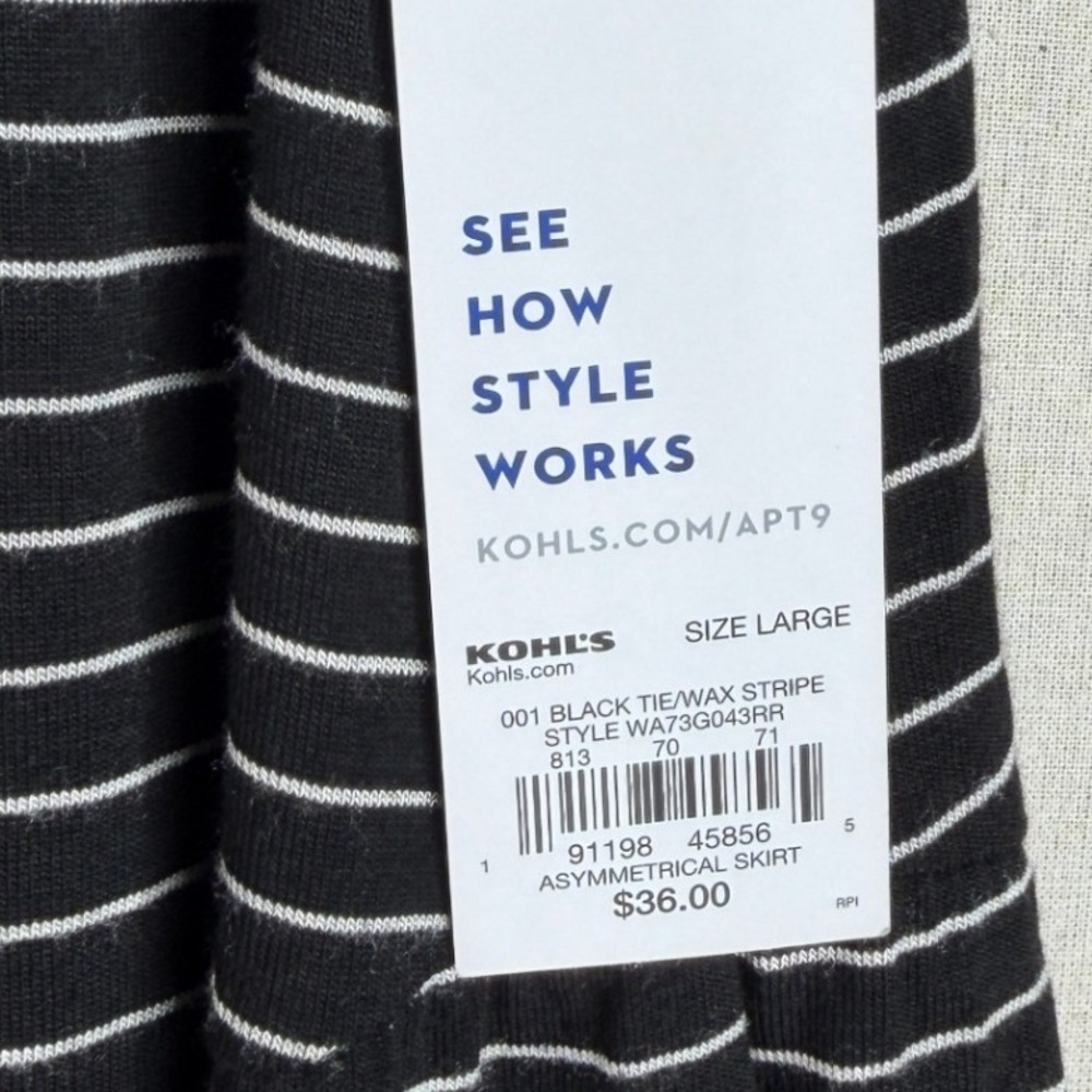 New Apt. 9 Stripped Asymmetrical Skirt size‎ Large Black/White - Picture 4 of 11